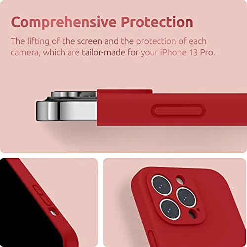 SURPHY Liquid Silicone Case for iPhone 13 Pro with Screen Protector, Red | Camera Protection & Soft Microfiber Lining thumbnail 4