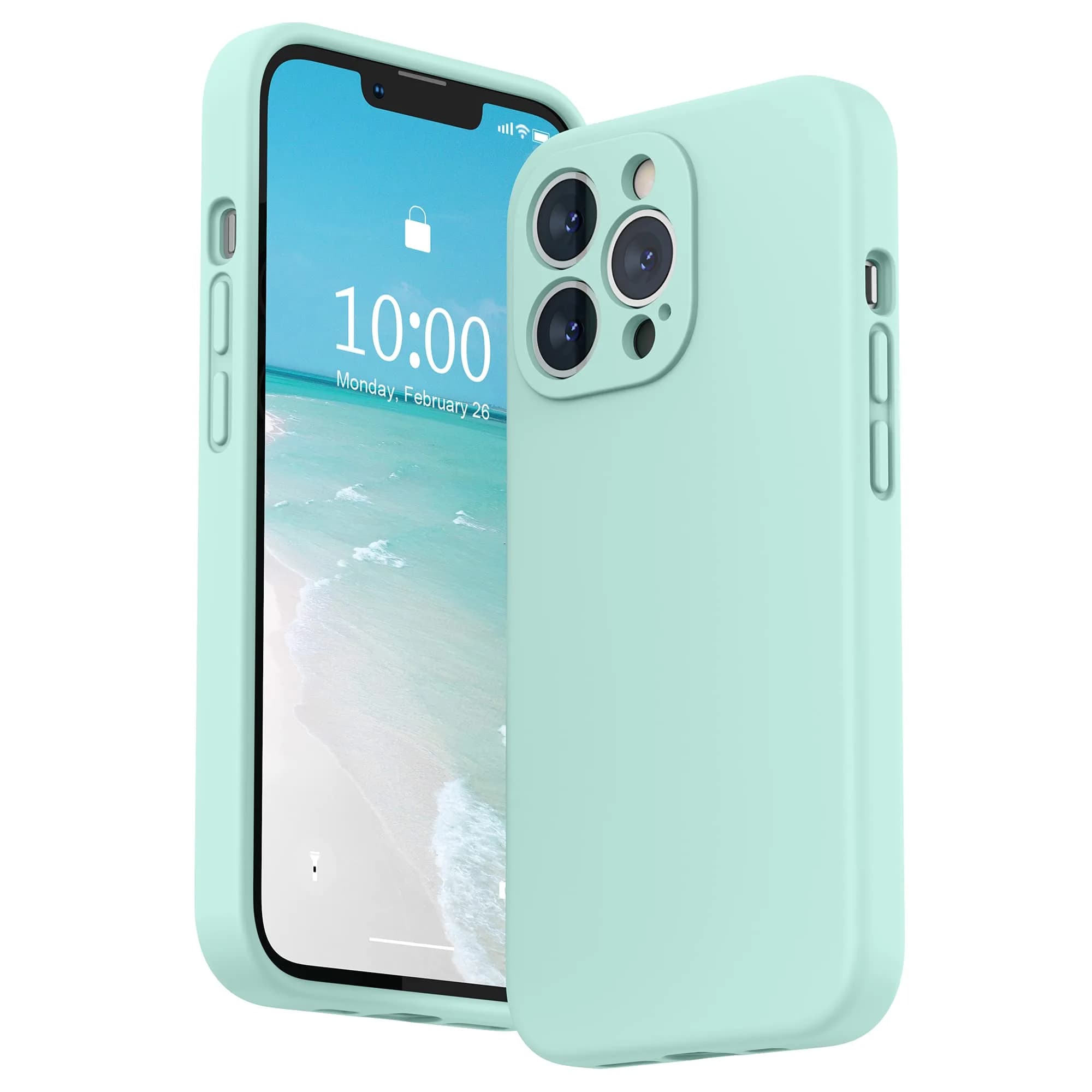 SURPHY Liquid Silicone Case for iPhone 13 Pro (6.1-inch) with Screen Protector | Black — Mint Green