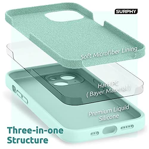 SURPHY Liquid Silicone Case for iPhone 13 (6.1 inch) with Camera Protection & Screen Protector, Mint Green | Full Body Drop Protection thumbnail 5