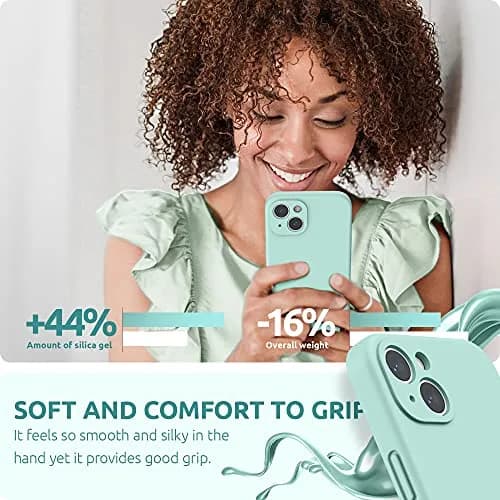 SURPHY Liquid Silicone Case for iPhone 13 (6.1 inch) with Camera Protection & Screen Protector, Mint Green | Full Body Drop Protection thumbnail 6