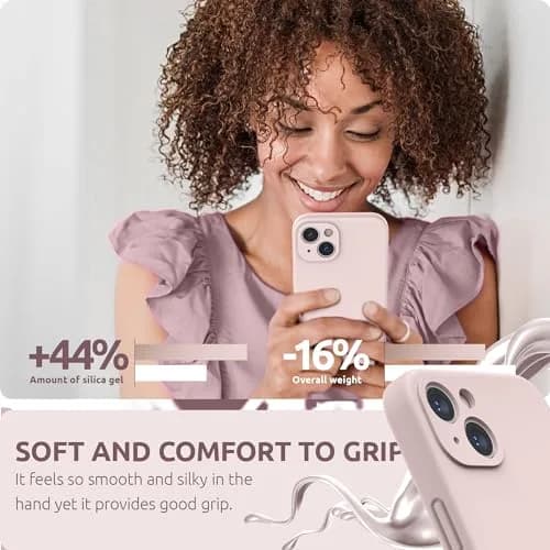 SURPHY Liquid Silicone Case for iPhone 13 (6.1 inch) with Camera Protector & Microfiber Lining | Pink Sand thumbnail 6