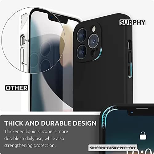 SURPHY Liquid Silicone Case for iPhone 13 Pro (6.1-inch) with Screen Protector | Black thumbnail 3