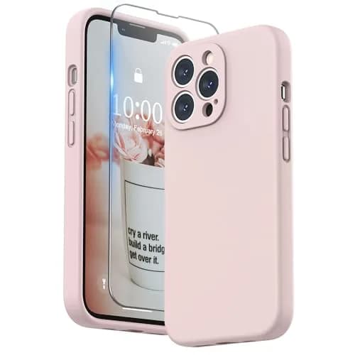 SURPHY Liquid Silicone Case for iPhone 13 Pro (6.1-inch) with Screen Protector, Pink Sand | Camera Protection & Soft Microfiber Lining thumbnail 1