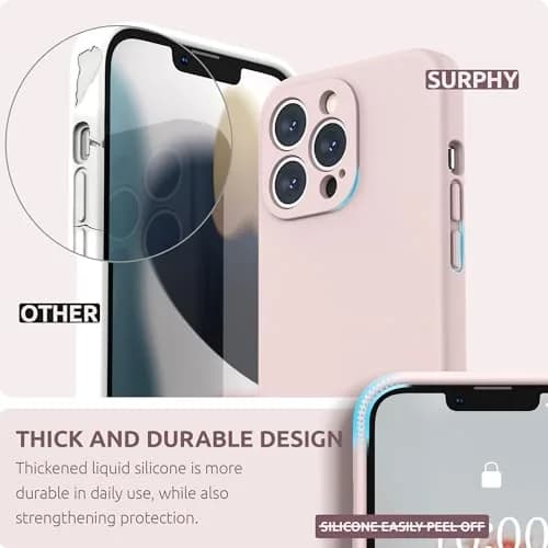 SURPHY Liquid Silicone Case for iPhone 13 Pro (6.1-inch) with Screen Protector, Pink Sand | Camera Protection & Soft Microfiber Lining thumbnail 4