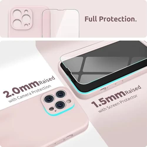SURPHY Liquid Silicone Case for iPhone 13 Pro (6.1-inch) with Screen Protector, Pink Sand | Camera Protection & Soft Microfiber Lining thumbnail 3