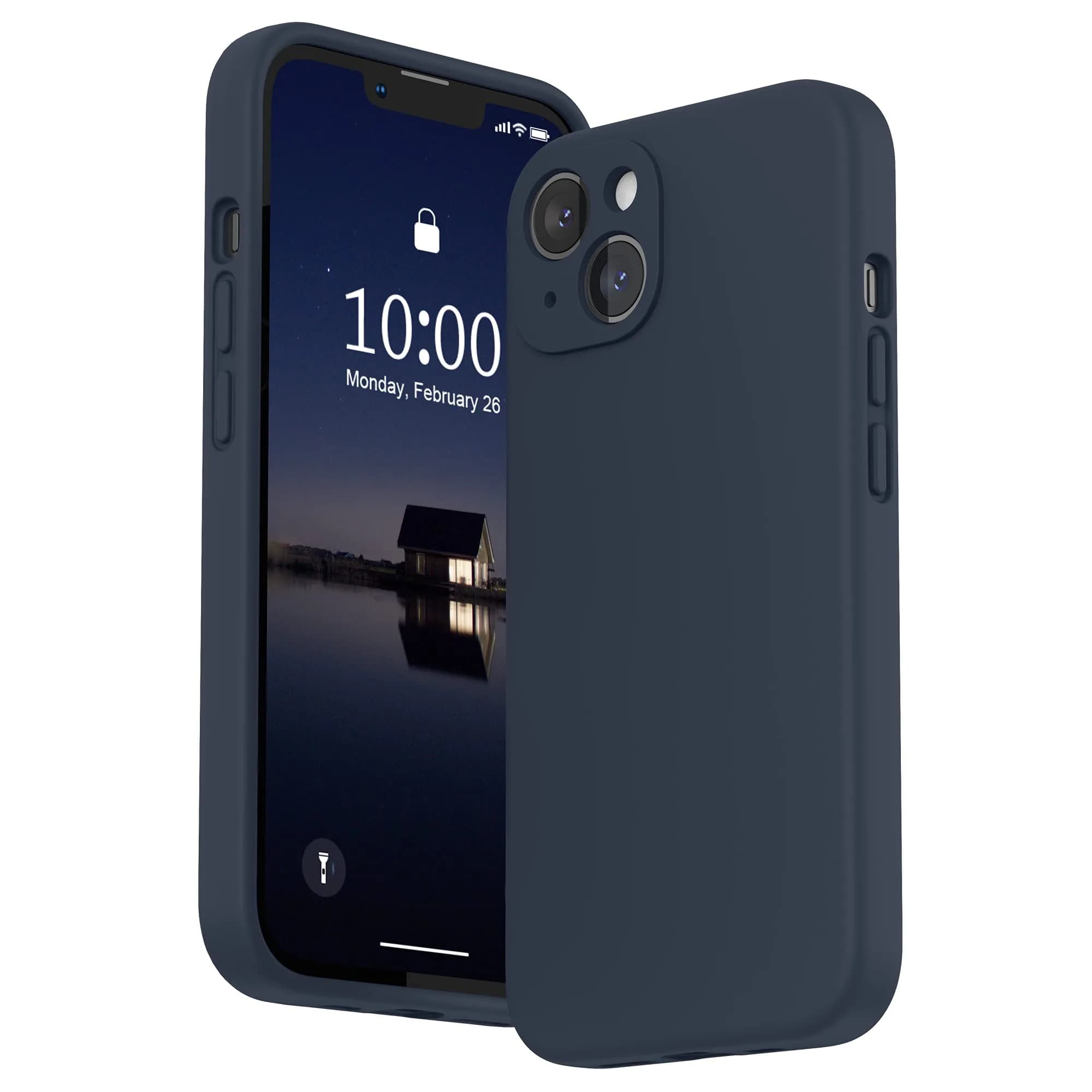 SURPHY Liquid Silicone Case for iPhone 13 (6.1 inch) with Camera Protection & Screen Protector, Mint Green | Full Body Drop Protection — Midnight Blue