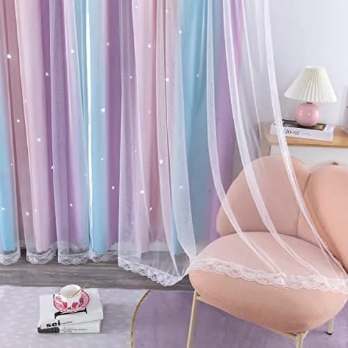 XiDi Girls Curtains for Bedroom, Purple Rainbow Blackout Curtains | Dreamy Kids Room Decor, 63" Long thumbnail 6
