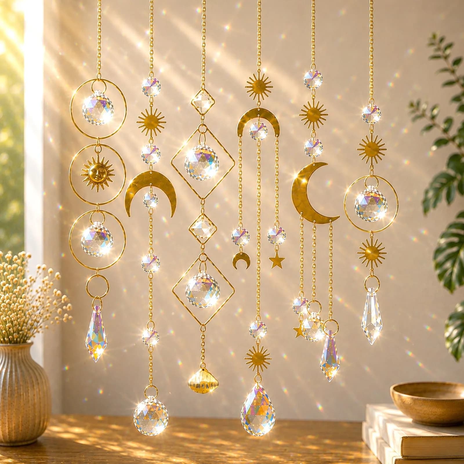 ilclviz 6Pieces Colorful Crystals Suncatcher Hanging Sun Catcher with Chain | Rainbow Rainbow Rainbow Rainbow Rainbow Rainbow - main product image