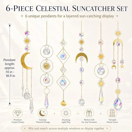ilclviz 6Pieces Colorful Crystals Suncatcher Hanging Sun Catcher with Chain | Rainbow Rainbow Rainbow Rainbow Rainbow Rainbow thumbnail 4