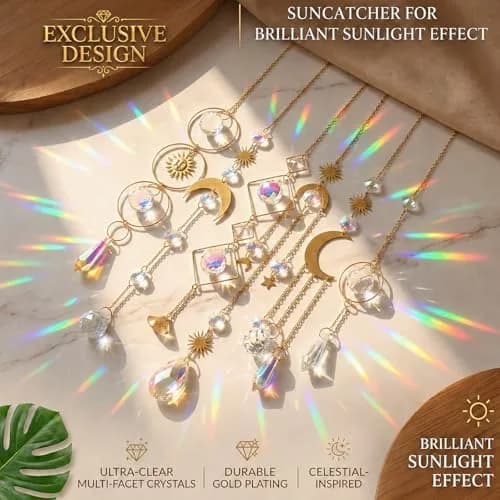 ilclviz 6Pieces Colorful Crystals Suncatcher Hanging Sun Catcher with Chain | Rainbow Rainbow Rainbow Rainbow Rainbow Rainbow thumbnail 3