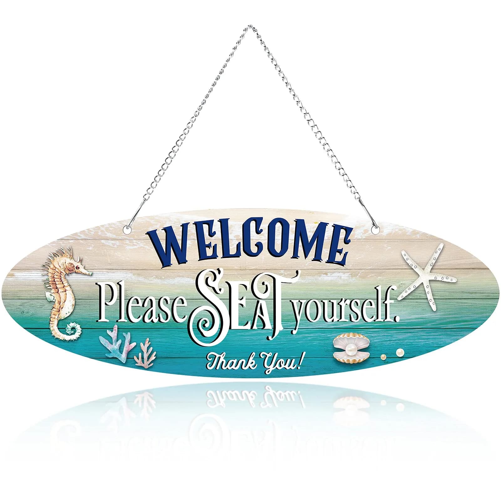 Hotop Beach Wall Decor Hanging Sign with Seashell Starfish | Vintage Style, 32cm x 10cm, Metal