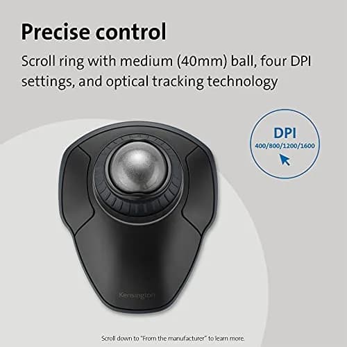 Kensington Orbit Wireless Trackball with Scroll Ring - Space Gray (K72675WW), Black/Grey | 1600 DPI Ergonomic Trackball Mouse thumbnail 3