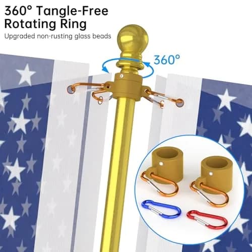 ZMTECH 6 FT Stainless Steel Flag Pole with Upgraded Bracket & Tangle-Free Rings | Adjustable Residential & Commercial Outdoor Use (Gold) thumbnail 3