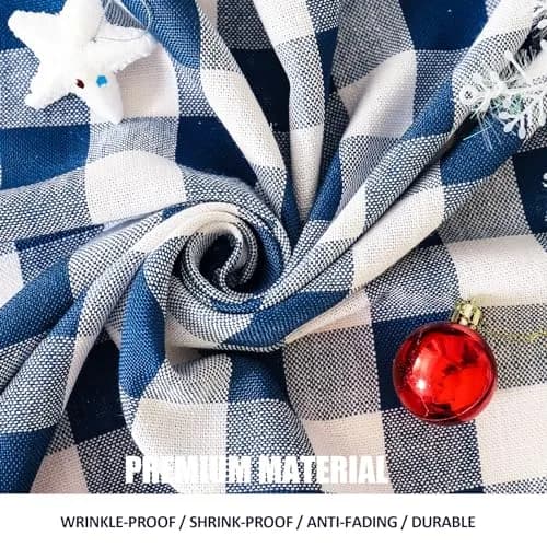 Midsummer Breeze Americana Navy Gingham Tablecloth Square 55”x55” | Farmhouse Checkered Cotton Blend thumbnail 3
