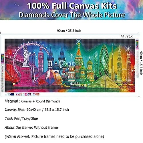 JATOK Diamond Painting Kit for Adults, NYC Night Landscape 90x40cm (35.5x15.7 in) | Full Round Drill Gem Art thumbnail 5