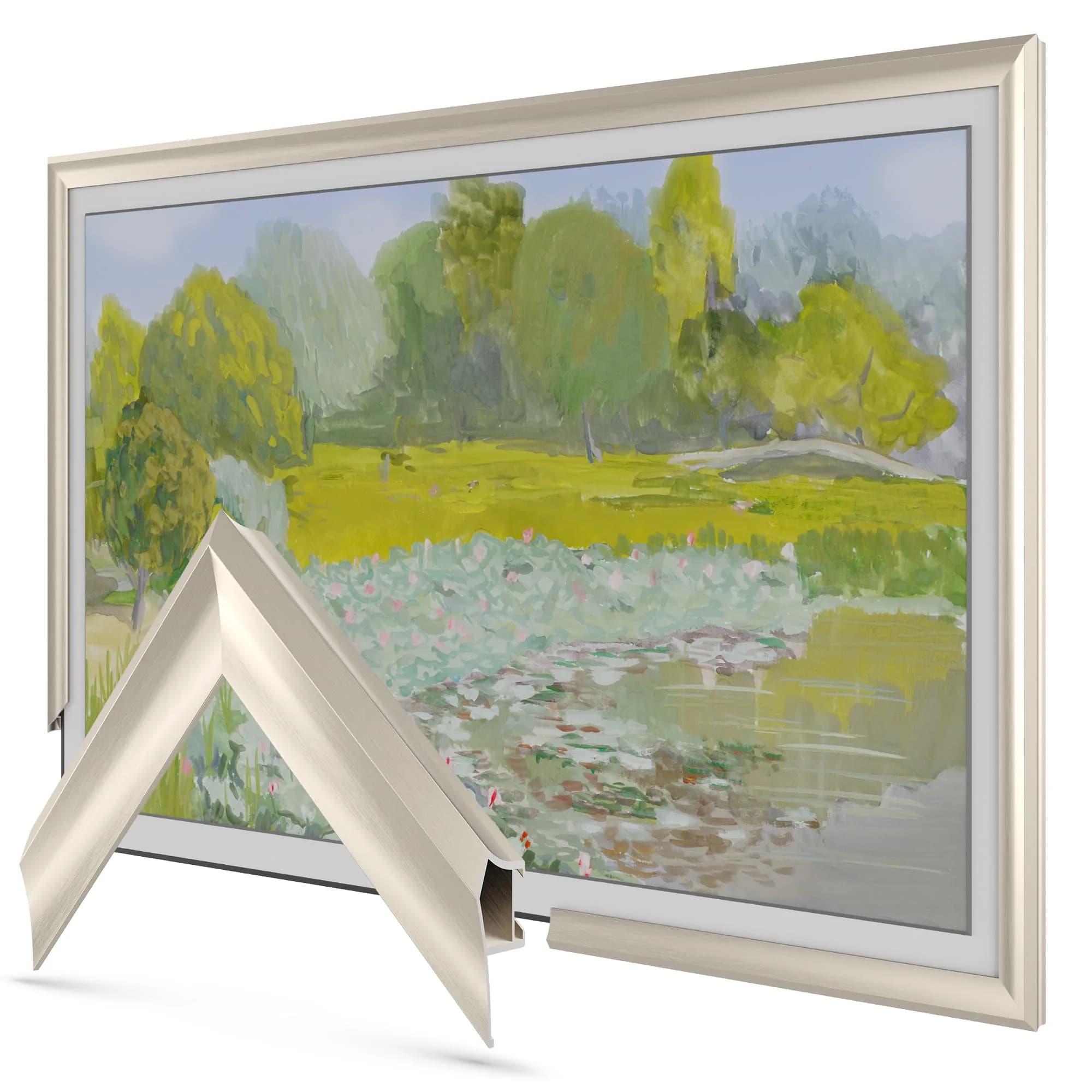 Frame My TV German Silver Prismatic 3" Deco TV Frame for Samsung The Frame/Pro TVs | Aluminum Construction — 43"