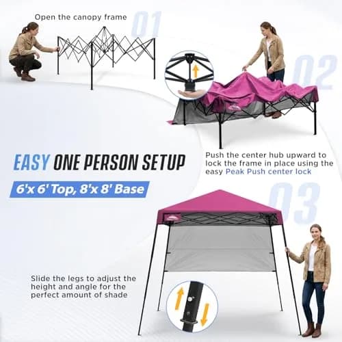 EAGLE PEAK 8x8 Pop Up Canopy Tent, Compact Backpack, Pink | Portable Sun Shelter for Outdoors thumbnail 6