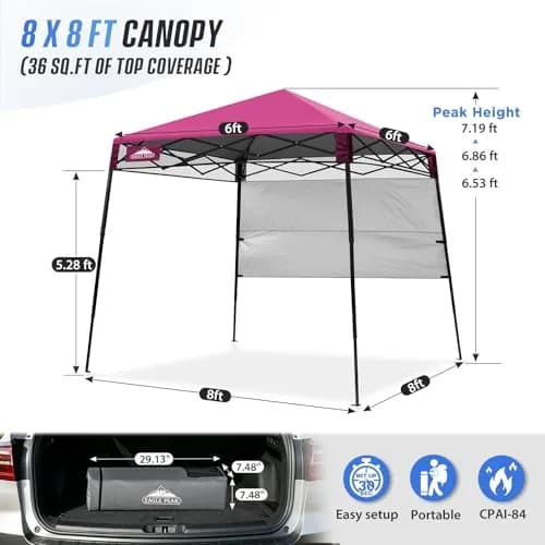 EAGLE PEAK 8x8 Pop Up Canopy Tent, Compact Backpack, Pink | Portable Sun Shelter for Outdoors thumbnail 3