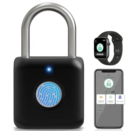 Pothunder Fingerprint Padlock Black | Smart APP Unlock, USB Rechargeable Locker Lock for Gym Doors thumbnail 1