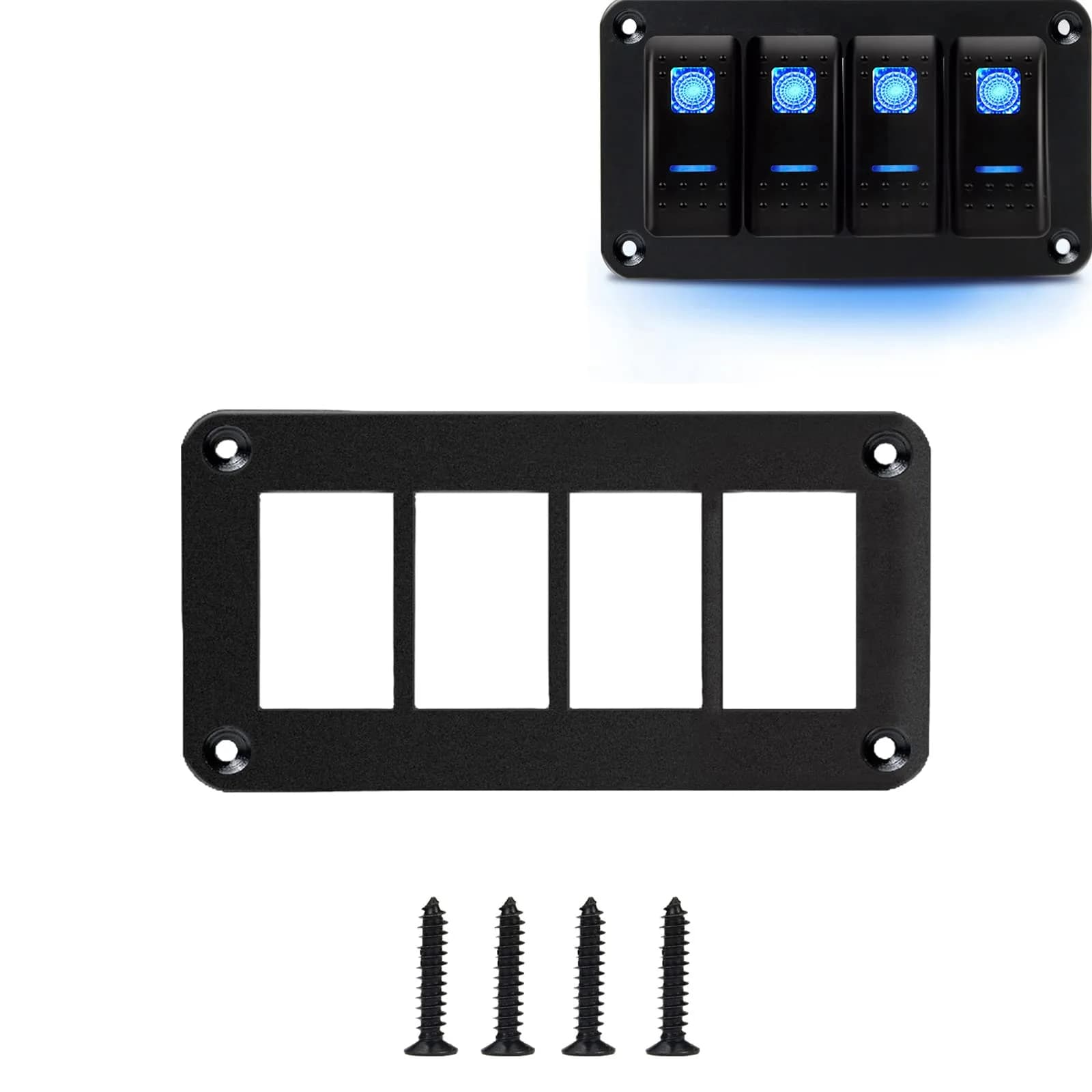 MIIGII 5 Gang Rocker Toggle Switch Panel Aluminum Housing Waterproof for Car Truck Marine RV — 4 Gang