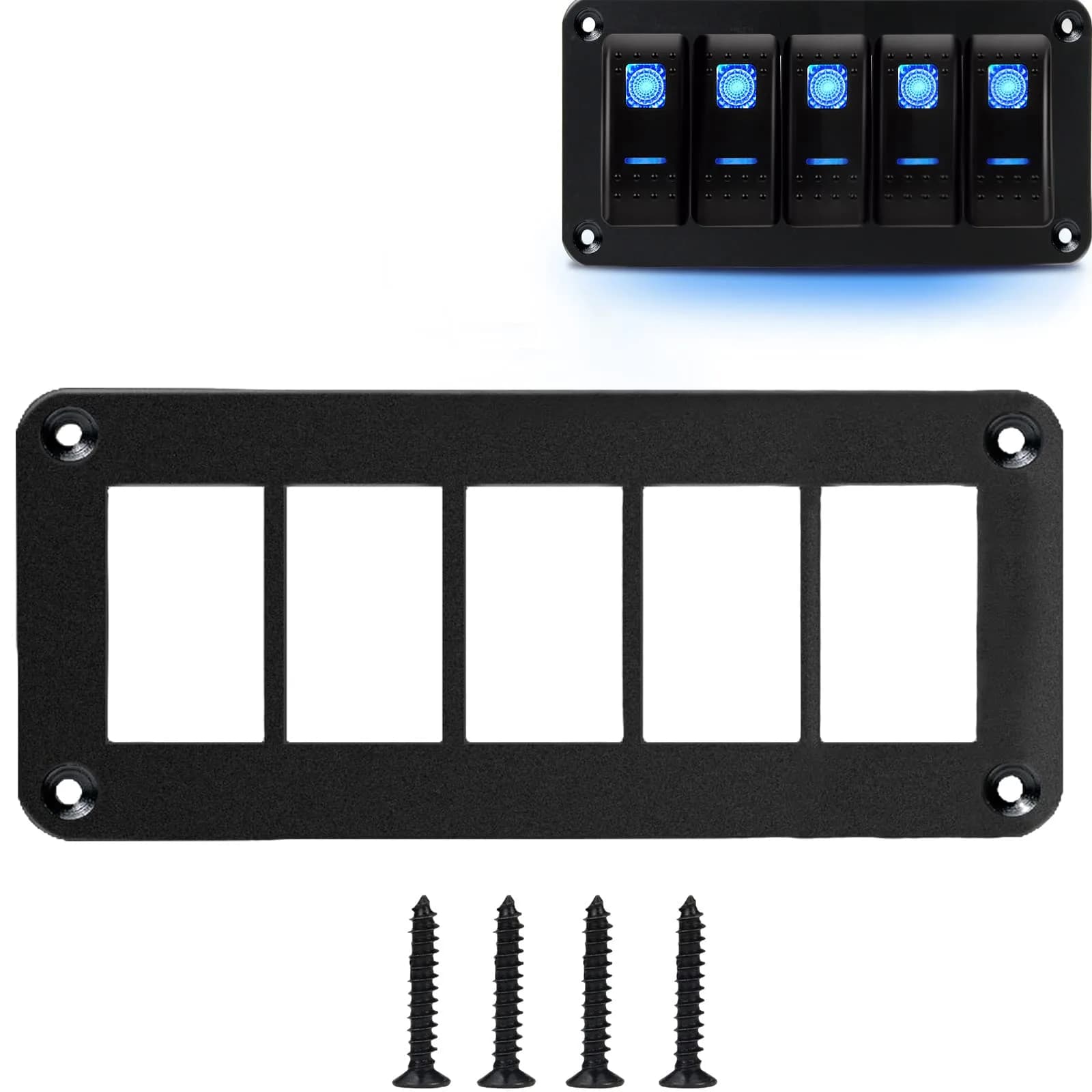 MIIGII 5 Gang Rocker Toggle Switch Panel Aluminum Housing Waterproof for Car Truck Marine RV — 5 Gang