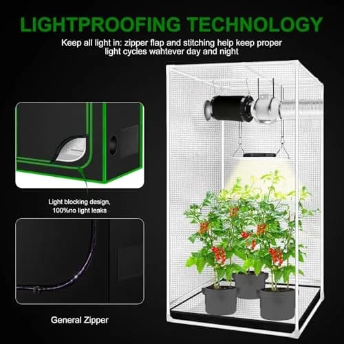 MELONFARM 2x2 Grow Tent 24"x24"x48" | High Reflective 600D Diamond Mylar for Indoor Plants thumbnail 3