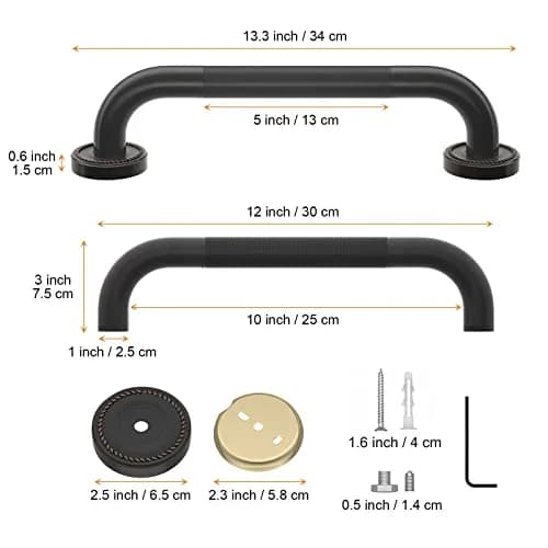 ZUEXT 12 Inch Oil Rubbed Black Bronze Shower Grab Bar | Anti Slip, Rustproof, Supports 500 lbs thumbnail 2