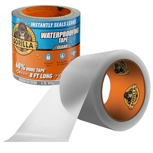 Gorilla Waterproofing Tape Clear 4" x 8' (9.6 ft / 2.9 m) | Permanent Seal for Leaks & Repairs thumbnail 1