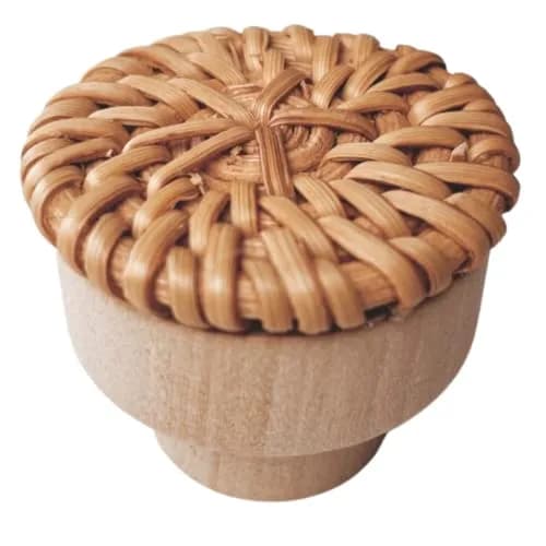 BOHOIFY 6pc Caramel Rattan Knobs | Handmade Boho Wicker Woven Decorative Pulls for Dresser, Drawers, Cabinet thumbnail 1