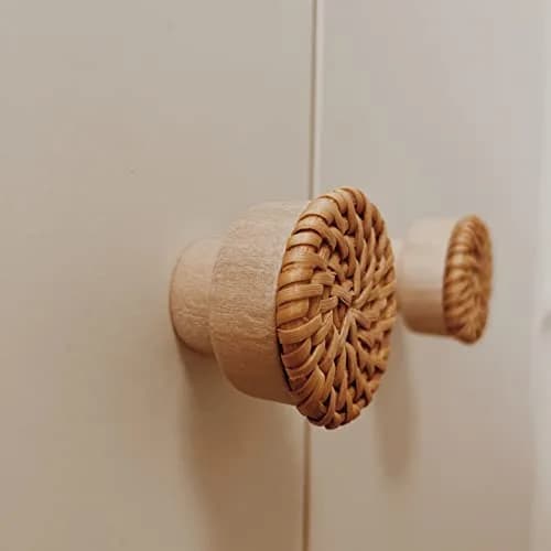 BOHOIFY 6pc Caramel Rattan Knobs | Handmade Boho Wicker Woven Decorative Pulls for Dresser, Drawers, Cabinet thumbnail 5