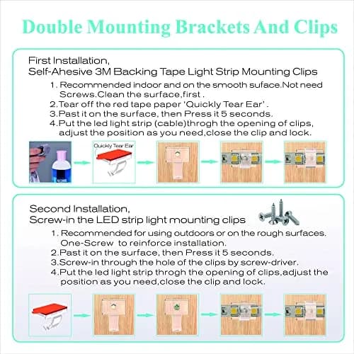 ATB- LED Strip Light Mounting Brackets 100 Pack | Dual Installation for 8-10mm Width Strips thumbnail 3