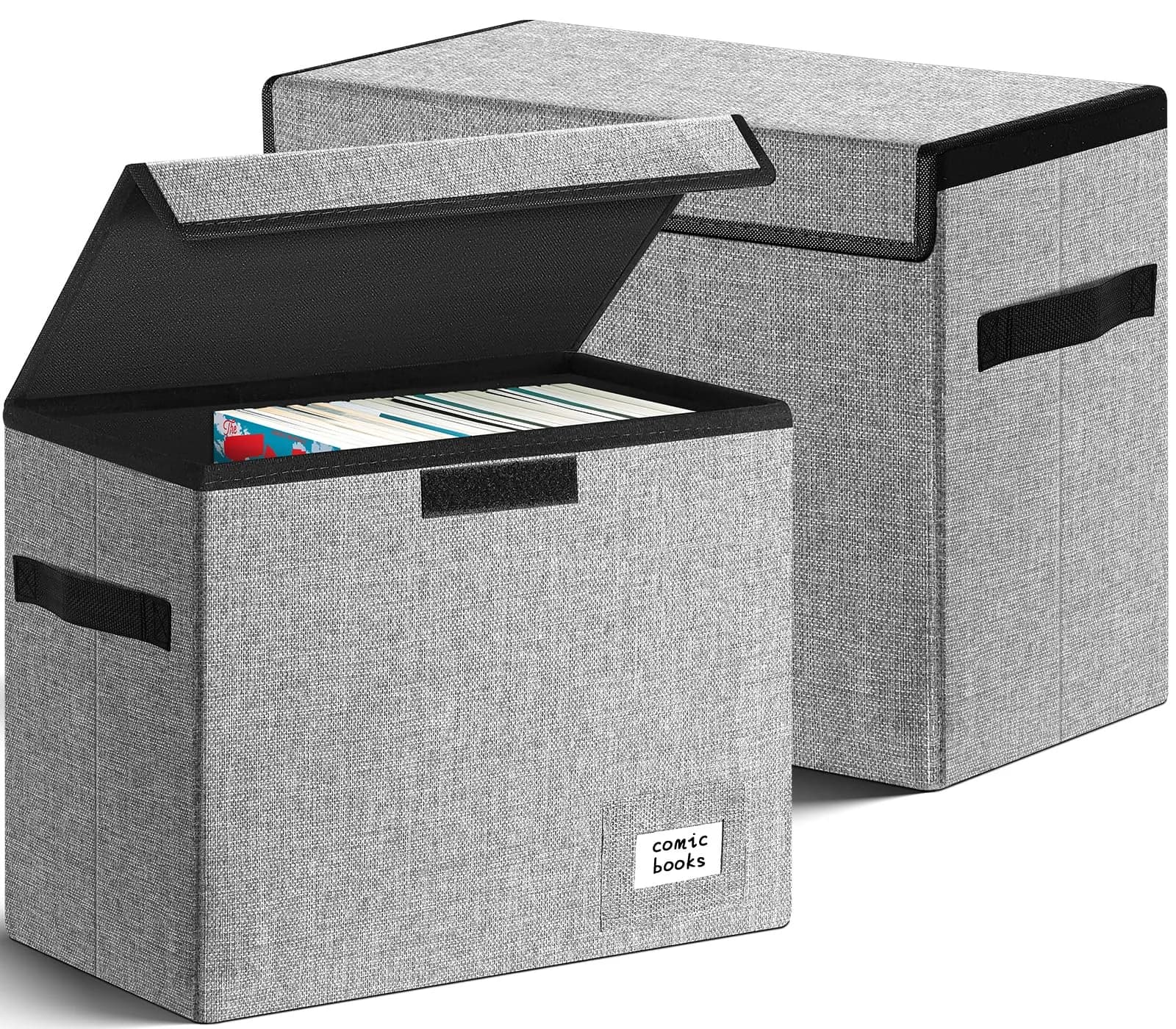 Leffis Comic Book Storage Box 15.5" x 7.5" x 11.3" | Heavy Duty Comic Bin for 150 Comics — grey