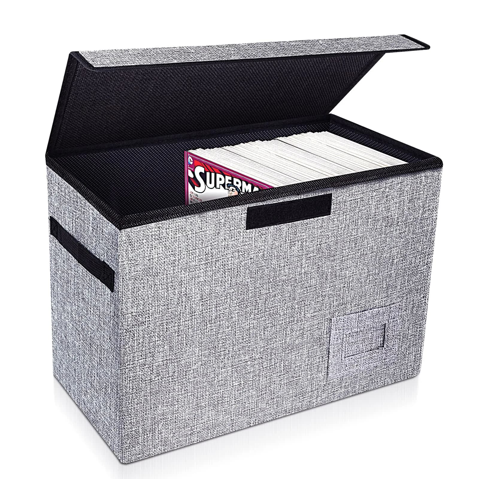 Leffis Comic Book Storage Box 15.5" x 7.5" x 11.3" | Heavy Duty Comic Bin for 150 Comics — grey