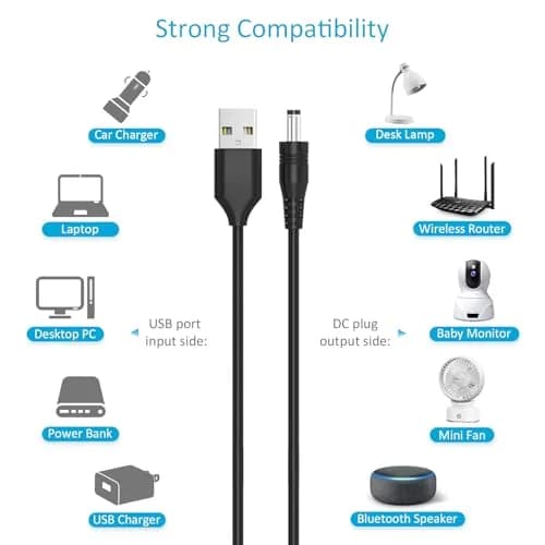 Belker 5V USB to DC Power Cable 1.5m (5ft) with 10 Universal Tips | 5V DC Power Cable for Routers, LED Lights, Speakers thumbnail 4