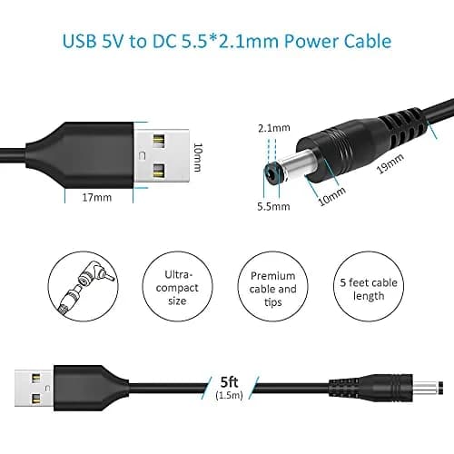 Belker 5V USB to DC Power Cable 1.5m (5ft) with 10 Universal Tips | 5V DC Power Cable for Routers, LED Lights, Speakers thumbnail 3