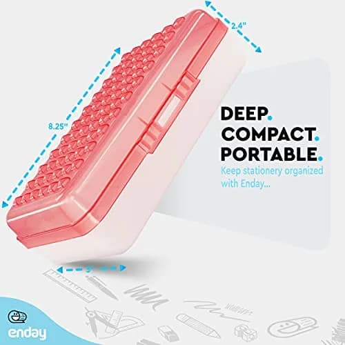 Enday Red Plastic Pencil Box with Small Dots Design, 22 cm (8.75" x 5.25" x 2.5") | Stackable Organizer for Students & Adults thumbnail 5