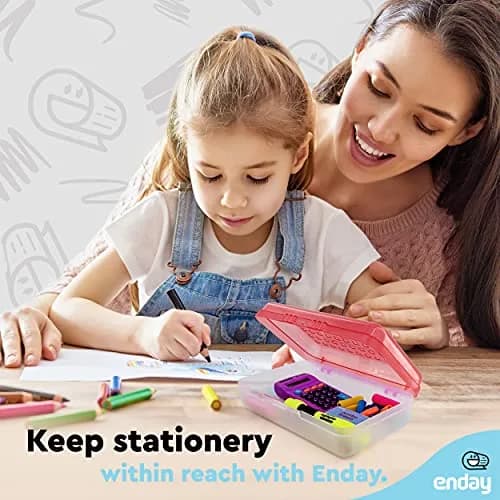 Enday Red Plastic Pencil Box with Small Dots Design, 22 cm (8.75" x 5.25" x 2.5") | Stackable Organizer for Students & Adults thumbnail 6