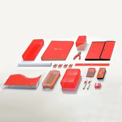 Enday Red Plastic Pencil Box with Small Dots Design, 22 cm (8.75" x 5.25" x 2.5") | Stackable Organizer for Students & Adults thumbnail 7