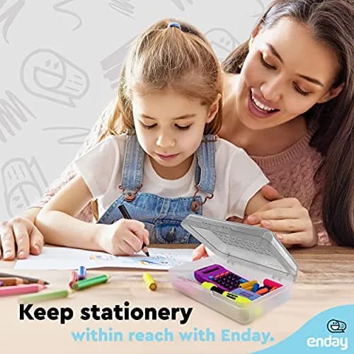 Enday Stackable Pencil Box Grey, Plastic Small Dots Pencil Case 20.9cm (8.25") | Organizer for Kids & Adults thumbnail 6