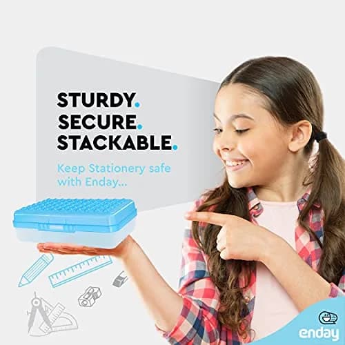 Enday Stackable Pencil Box Blue, Plastic Small Dots Pencil Case 20.9cm (8.25") | Organizer with Snap Closure for Kids & Adults thumbnail 2