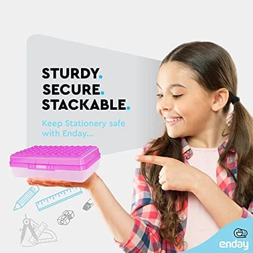 Enday Stackable Pencil Box Purple, Plastic Small Dots Pencil Case 21.5cm (8.25") | Organizer with Snap Closure for Kids & Adults thumbnail 2