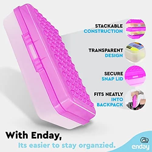 Enday Stackable Pencil Box Purple, Plastic Small Dots Pencil Case 21.5cm (8.25") | Organizer with Snap Closure for Kids & Adults thumbnail 3