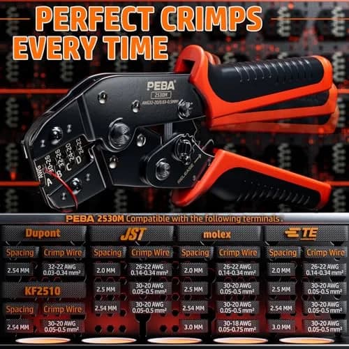 PEBA Ratchet Crimping Tool Kit with Wire Stripper & 26 Types of Connectors | AWG 32-20 (0.03-0.5mm²) thumbnail 6