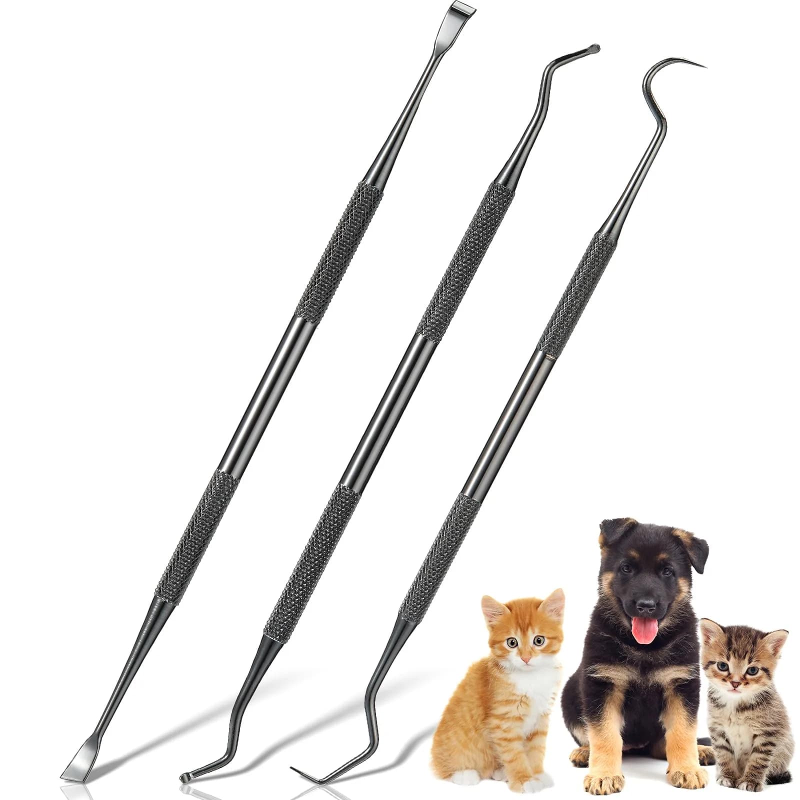 Hotop Stainless Steel Dog Tooth Scaler & Scraper 3 Pcs | Tartar & Plaque Removal Tool for Dogs — Black