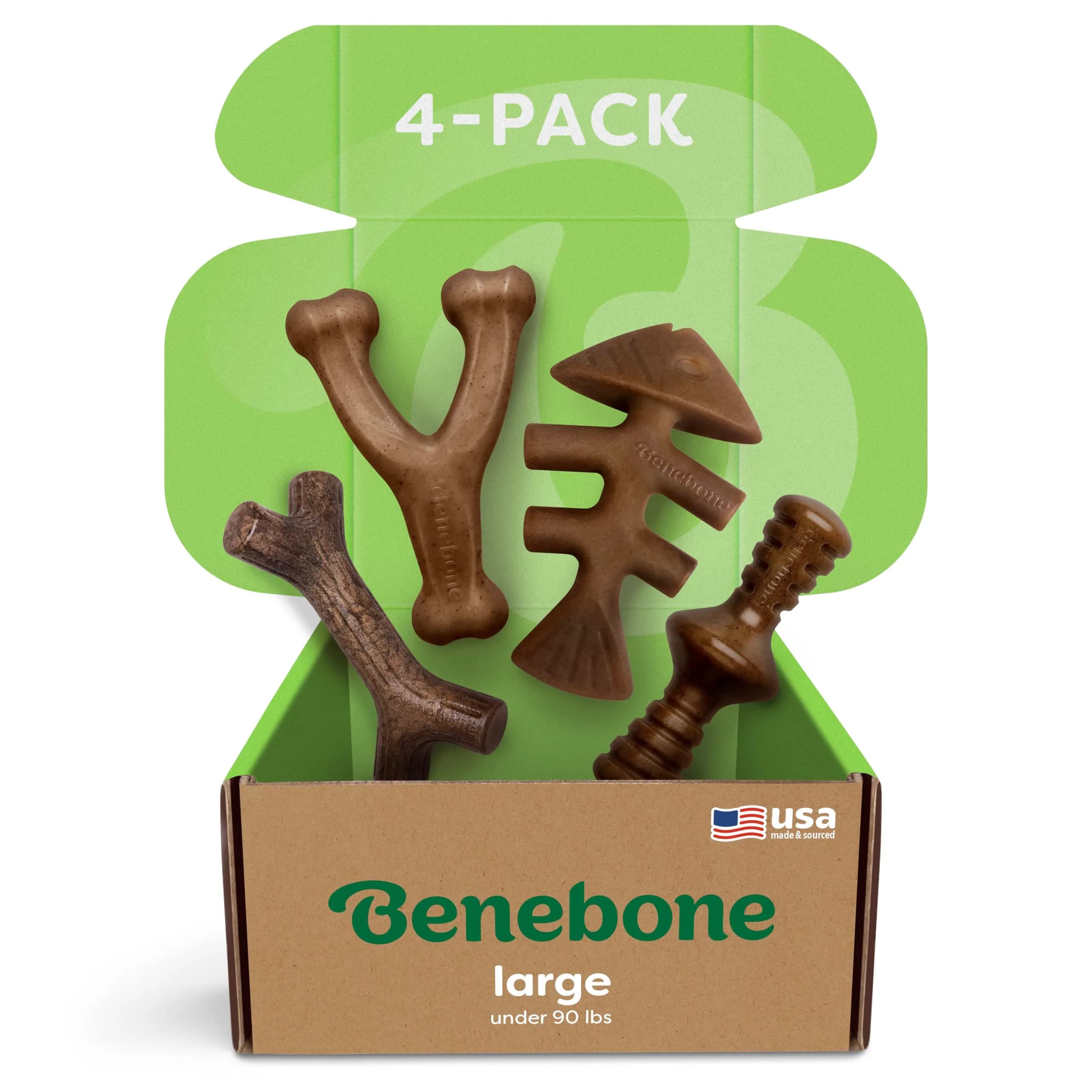 Benebone Large 4-Pack Dog Chew Toys for Aggressive Chewers – 2.8 lbs (1.27 kg) | USA-Sourced Nylon for Dogs Under 90 lbs — Large