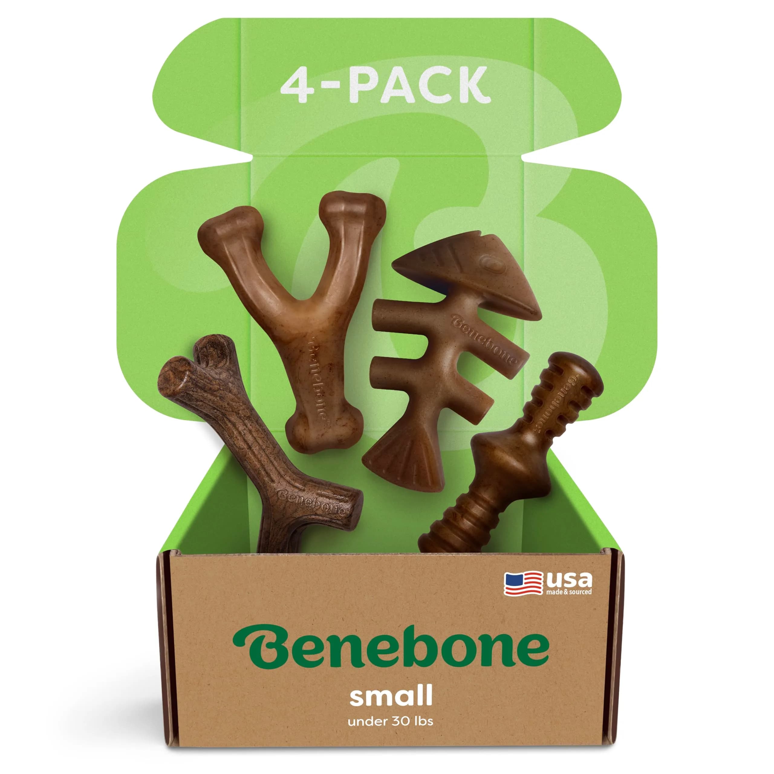 Benebone Small 4-Pack Bacon Flavored Dog Chew Toys for Aggressive Chewers – Under 30 lbs | Durable, Multipack, Super Chewer, Made in USA