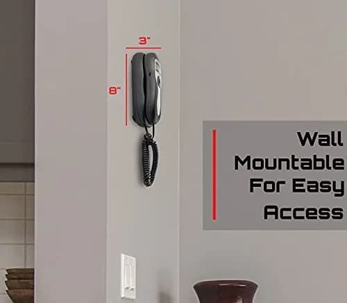 Packard Bell Corded Landline Phone Slimline Handset Works in Power Outages | Wall Mountable Black thumbnail 2