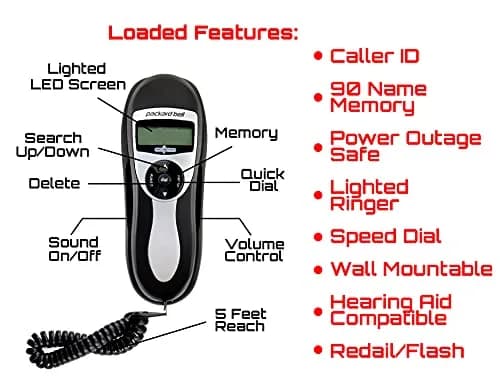 Packard Bell Corded Landline Phone Slimline Handset Works in Power Outages | Wall Mountable Black thumbnail 3
