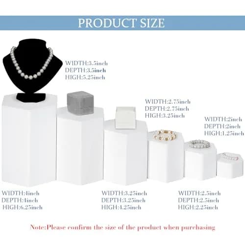 Jetec White Hexagonal Jewelry Display Risers Acrylic Stands Set of 6 | Classic Elegant Design for Home & Retail thumbnail 2