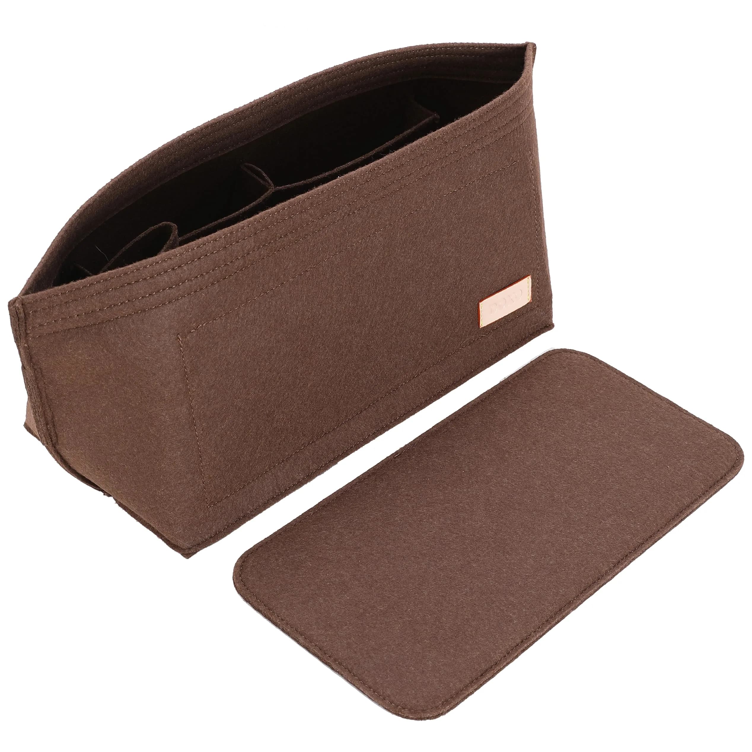 Doxo Purse Organizer Insert for Handbags & Base Shaper 2pc Set, Felt Neverfull GM Organizer Insert, Tote Bag Organizer with Zipper Pocket and Bottle Holder, Fit Neverfull GM and More, Red-XL — Brown / Large